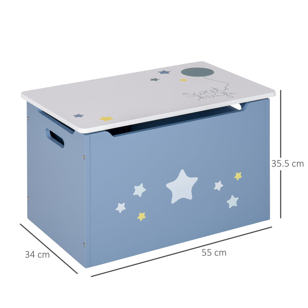 MCL Kids Wooden Toy Box Children Storage Chest Organiser Side Handle Safety Hinge Play Room Furniture Blue