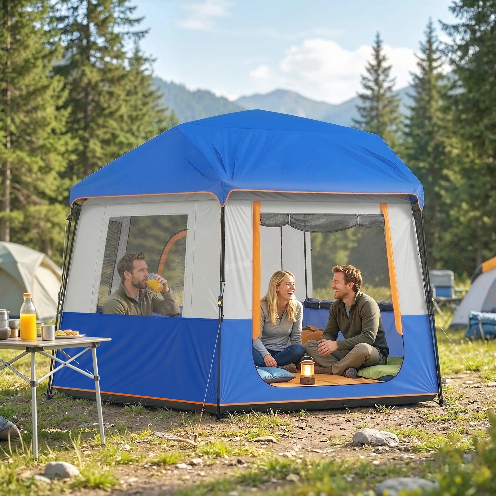 Cabin Tent Easy Setup 3000mm Waterproof Camping Tent 4 Person with Car