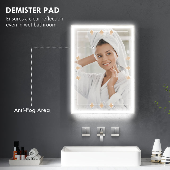 Bathroom Mirror Cabinet with LED Lights and Shaver Socket, 500 x 700 mm Wall Mounted Bathroom Cabinet with Mirror, Demister Pad, Dimmer, 3 Colours, Medicine Cabinet, Black