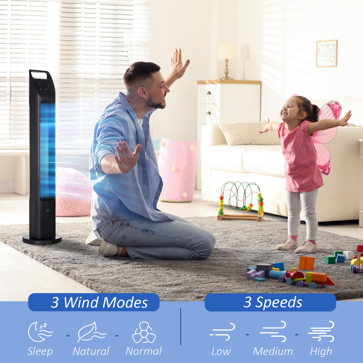 31" Oscillating Tower Fan with Remote Control, 4H Timer, 3 Speed 3 Modes, Quiet Electric Floor Standing Fan for Home Bedroom Office, Black
