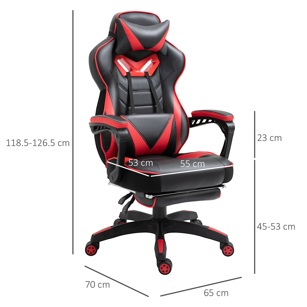 Vinsetto Ergonomic Racing Gaming Chair Office Desk Chair Adjustable Height Recliner with Wheels,Lumbar Support Retractable Footrest Home Office, Red