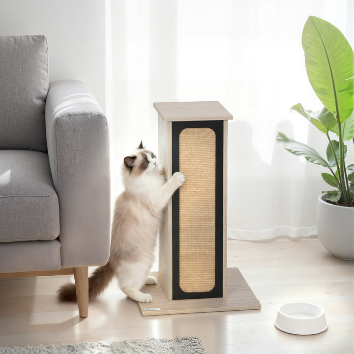 MCL 63cm Cat Scratching Post, Cat Scratcher with Replaceable Scratching Board, Top Perch, Sisal Scratch Mat, Oak