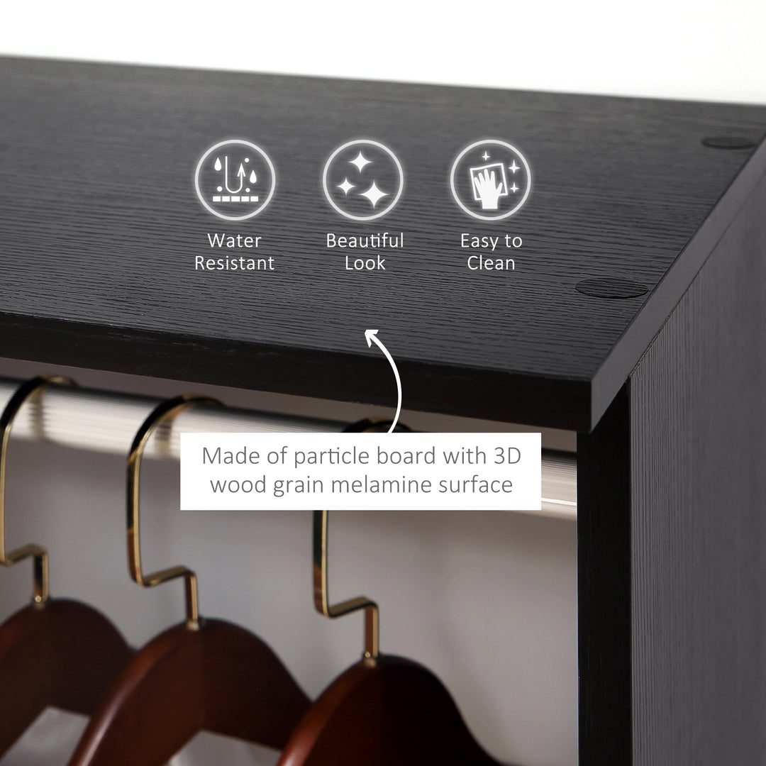 Open Wardrobe Double Mobile Storage Shelves Organizer W/6 Wheels-Black