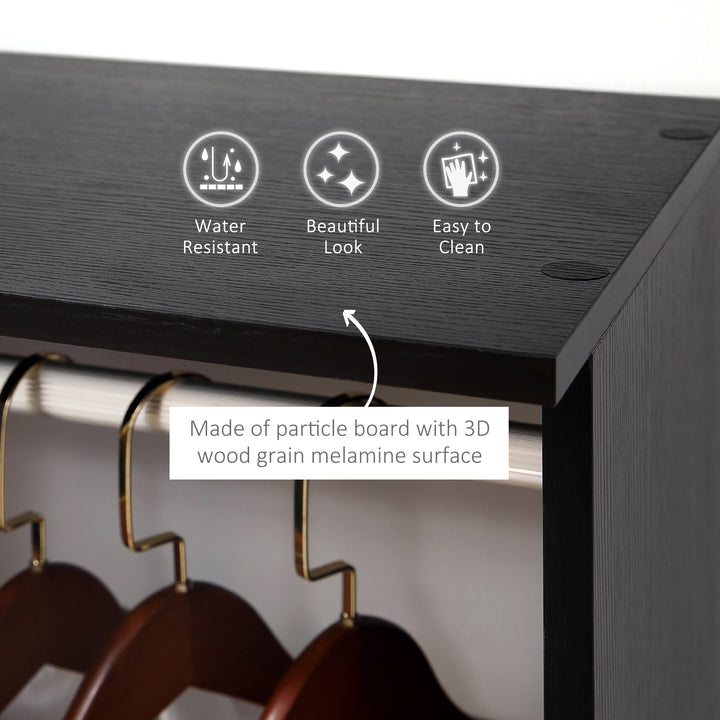 Open Wardrobe Double Mobile Storage Shelves Organizer W/6 Wheels-Black