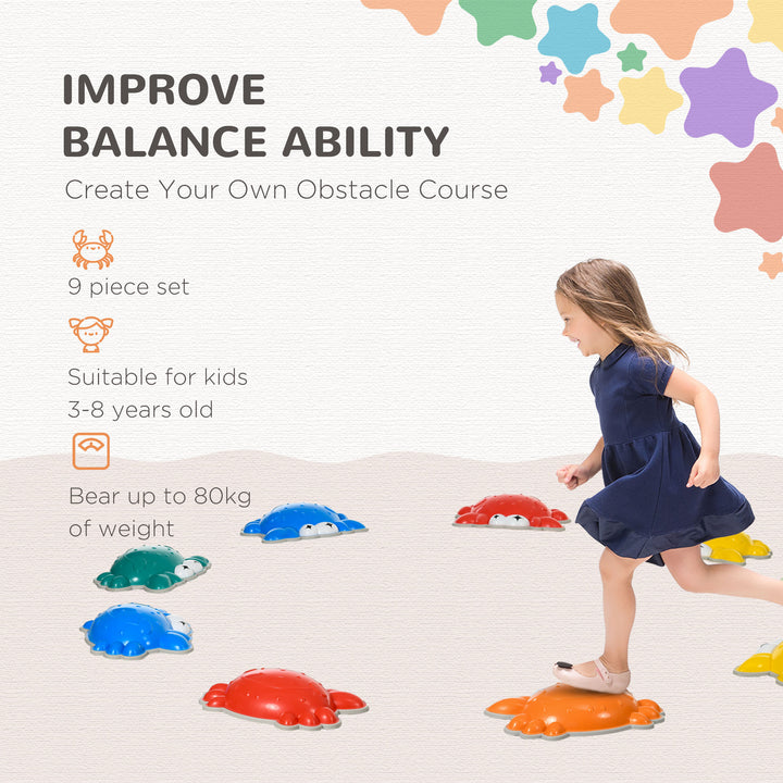 ZONEKIZ 9PCs Crab-shaped Kids Stepping Stones, Anti-slip TPE Edge, Stackable Balance River Stones for Obstacle Courses | Aosom UK