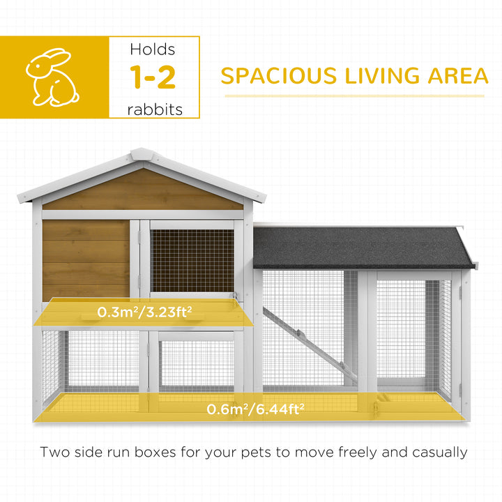 Wooden Rabbit Hutch Outdoor, Double Tier with Water-Resistant Roof, Ramp 147 x 54 x 84 cm, Yellow