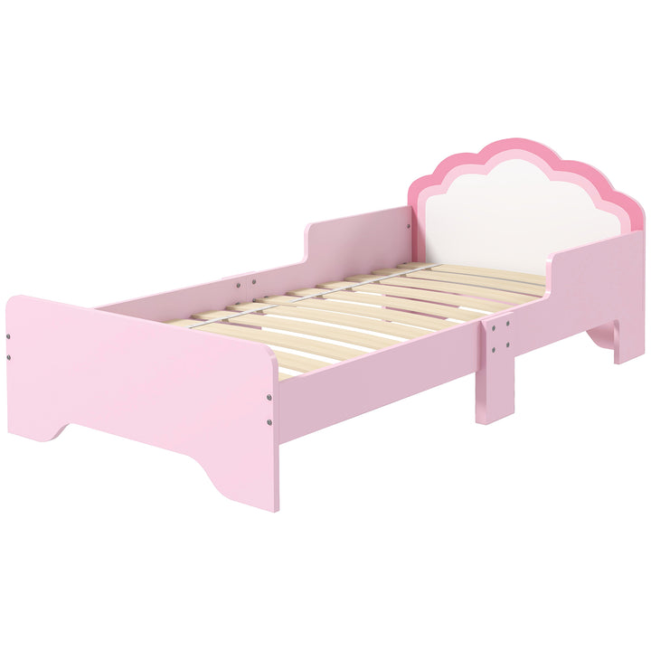 ZONEKIZ Toddler Bed Frame, Princess Bed for Kids, Cloud Design, 143 x 74 x 55 cm, Pink | Aosom UK