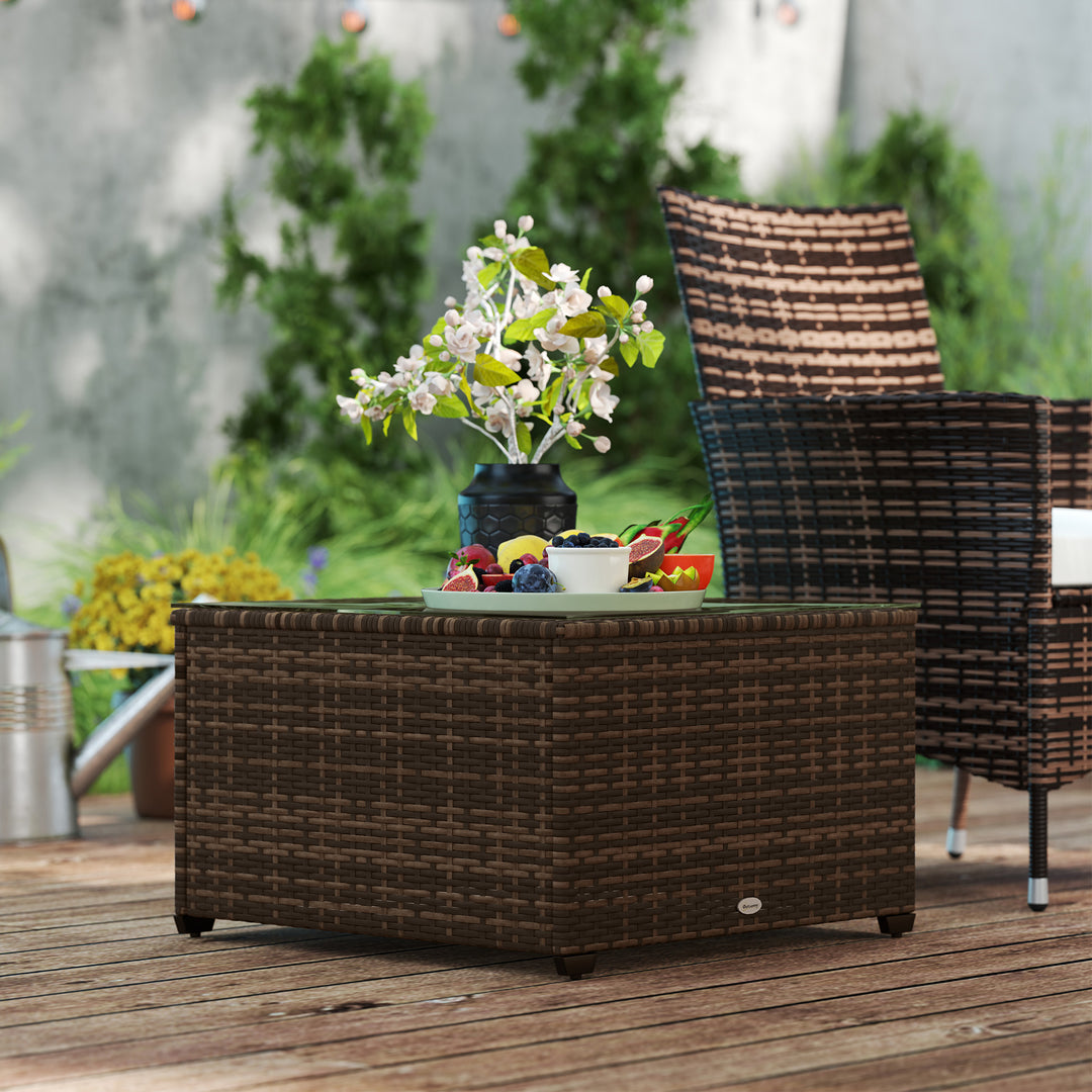 62 x 62cm Glass-Top Rattan Side Table - Brown