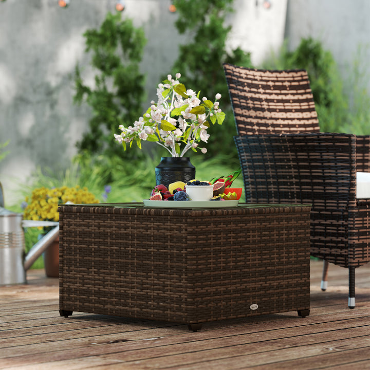 62 x 62cm Glass-Top Rattan Side Table - Brown