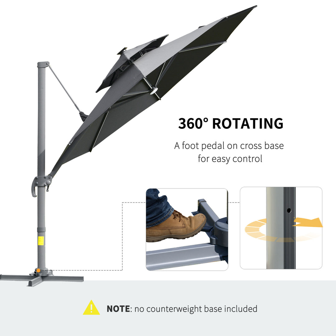 MCL 3m Cantilever Parasol w/ Solar Lights Power Bank Base 360° Spin Dark Grey