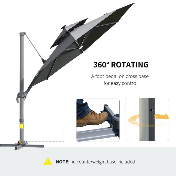 MCL 3m Cantilever Parasol w/ Solar Lights Power Bank Base 360° Spin Dark Grey