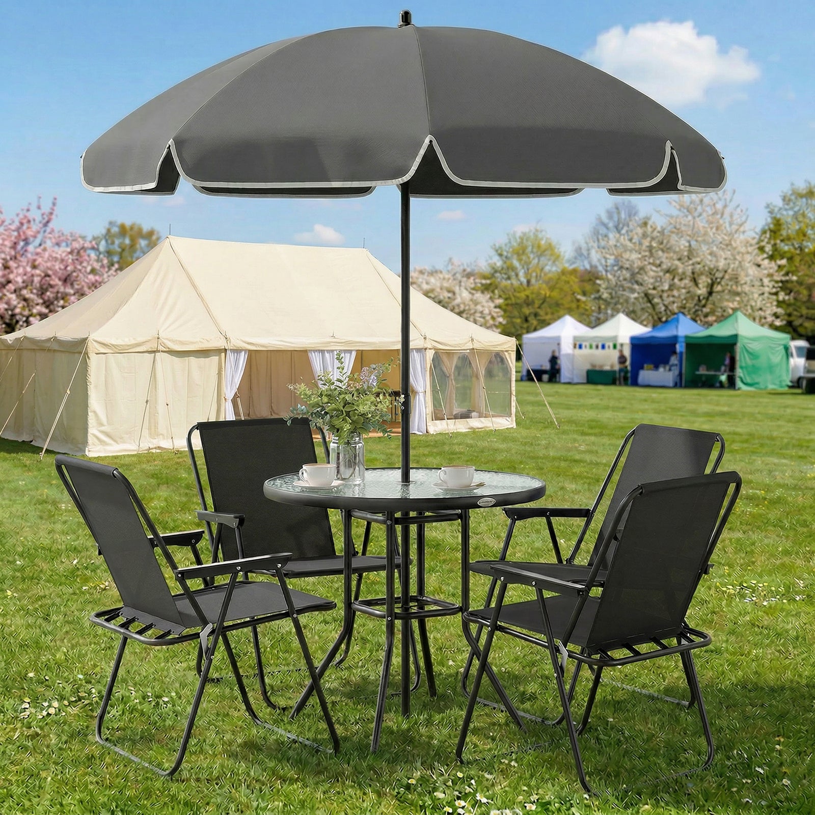 4 Seater Garden Furniture Set, 6 Pieces Garden Table and Chairs with P