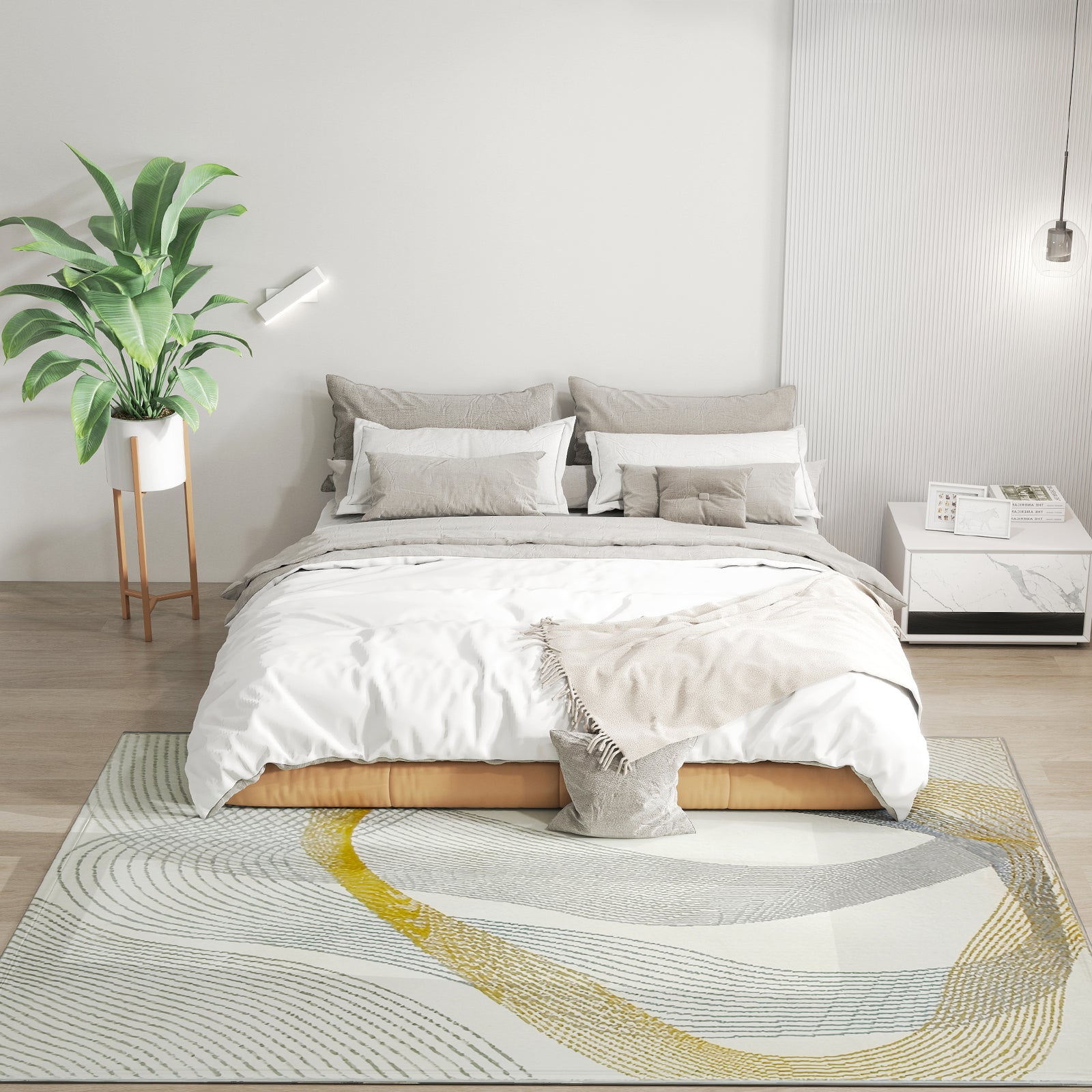 Modern Area Rug, Machine Washable Rug, Allergy-Friendly Floor Carpet for Living Room, Bedroom, Dining Room, Home Office, 230 x 160 cm, Cream White
