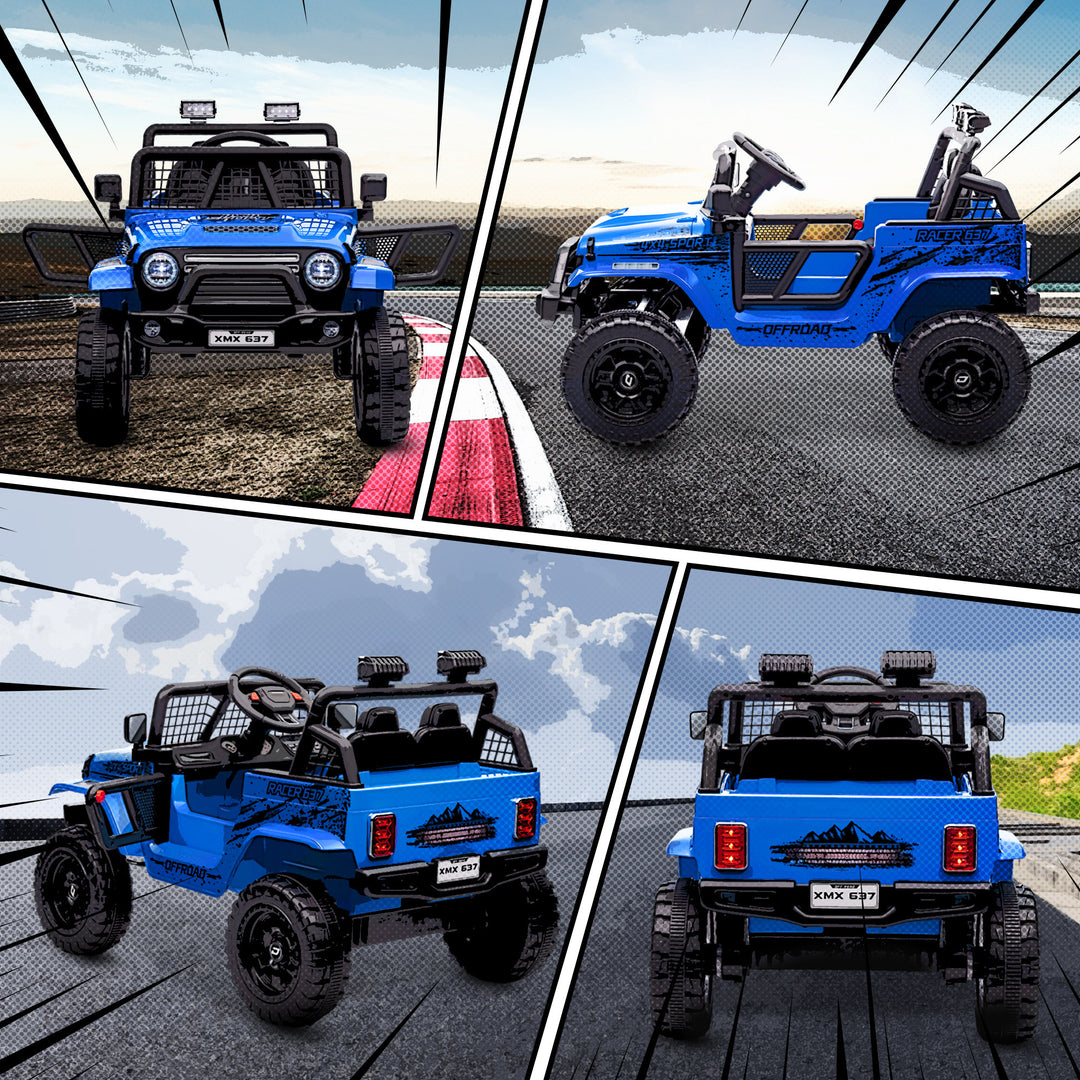 AIYAPLAY 12V Battery Powered Kids Ride-On Car, Electric Truck w/ Spring Suspension, Remote, Music, Horn, Lights, Blue