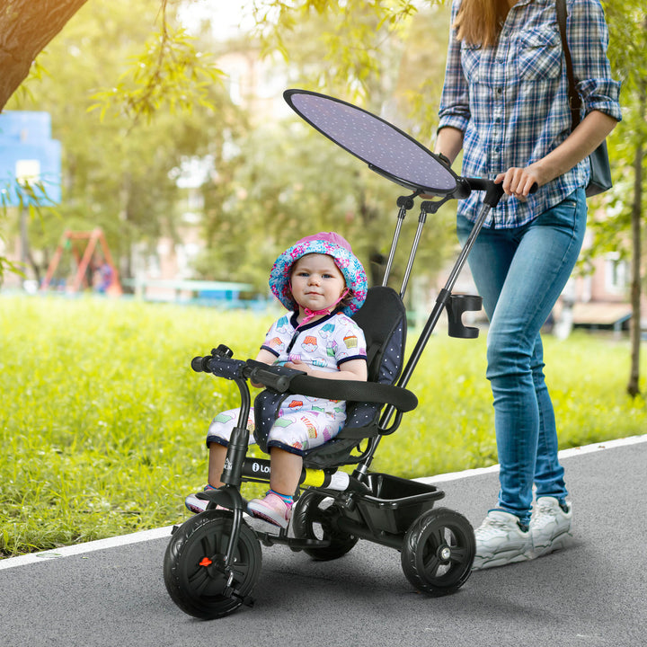 HOMCOM 6 in 1 Tricycle for Kids with 5-point harness straps, Removable Canopy, Dark Blue