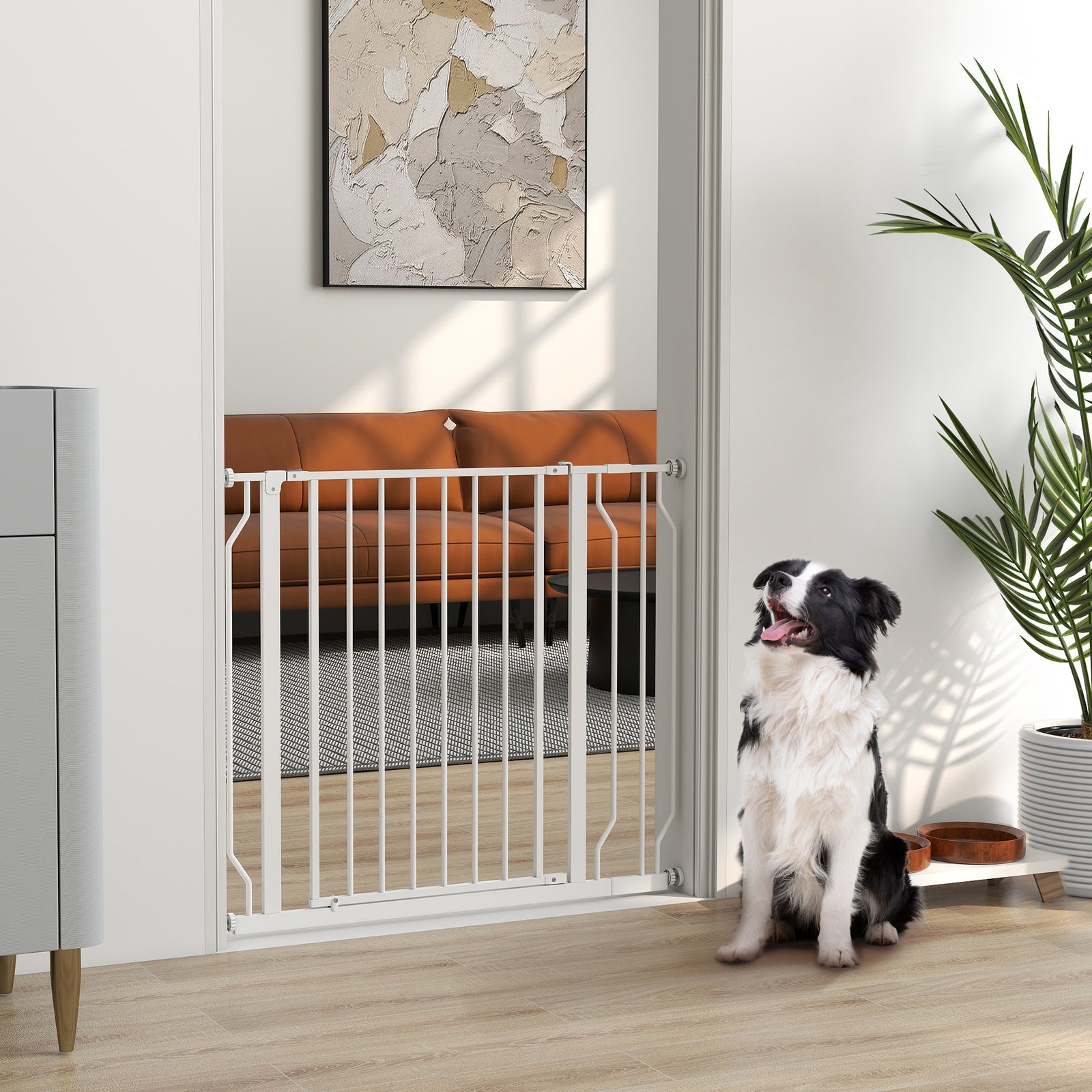 Wide Dog Safety Gate, with Door Pressure, for Doorways, Hallways, Staircases - White