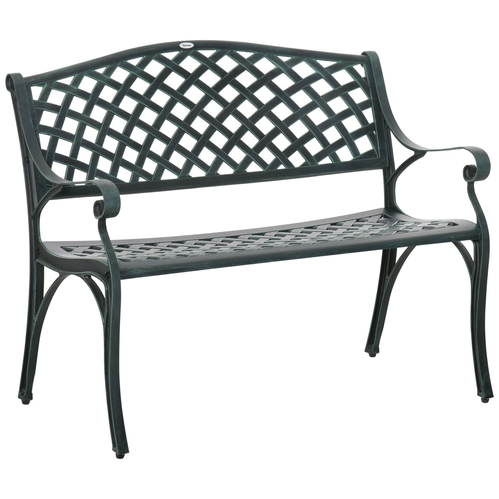 Cast Aluminium Garden Bench 2 Seater Antique Loveseat for Outdoor Patio Porch Park, Verdigris