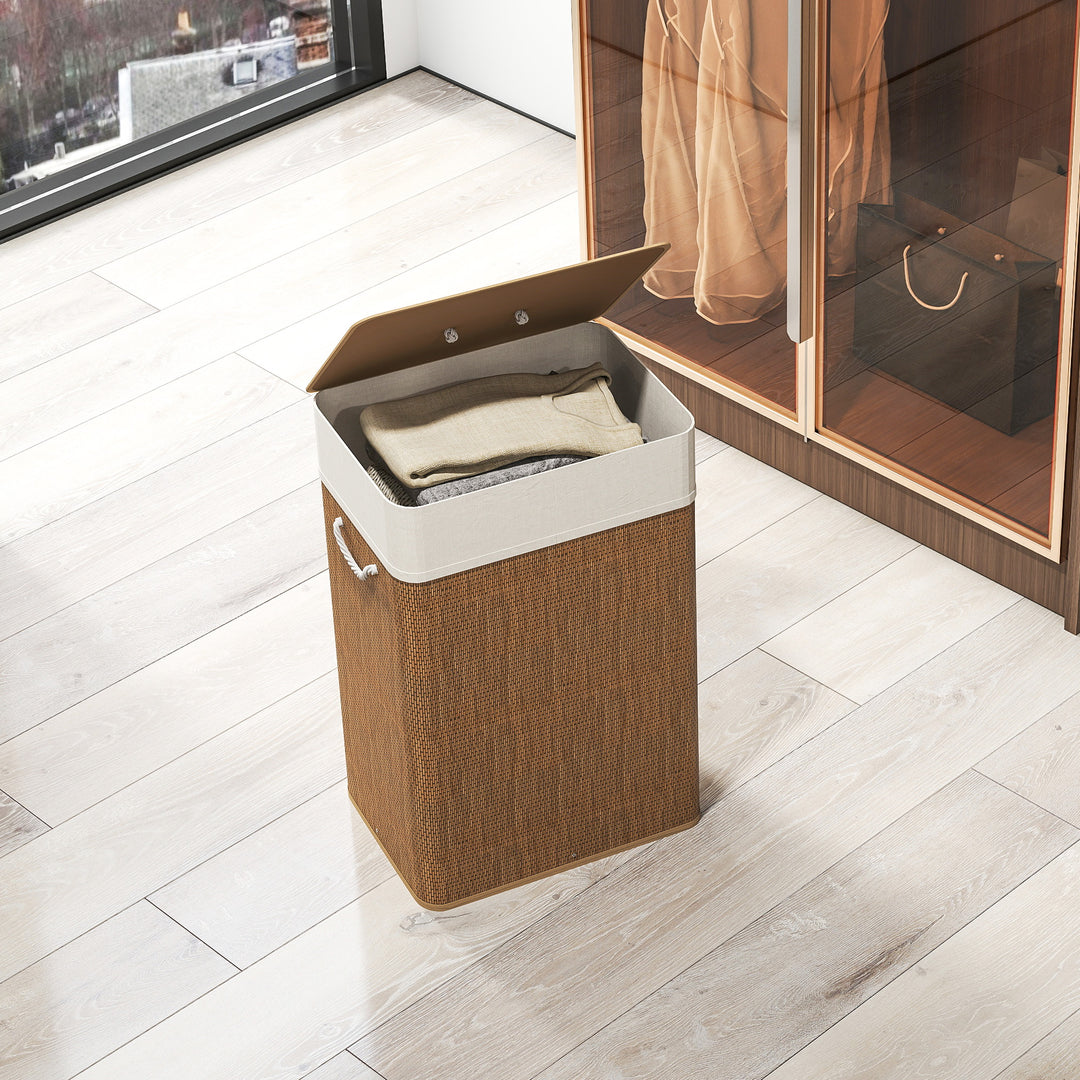 Bamboo Laundry Basket with Lid, 72L Laundry Hamper with Rope Handles, Washing Basket with Removable Washable Liner Bag for Bathroom, Bedroom, Brown