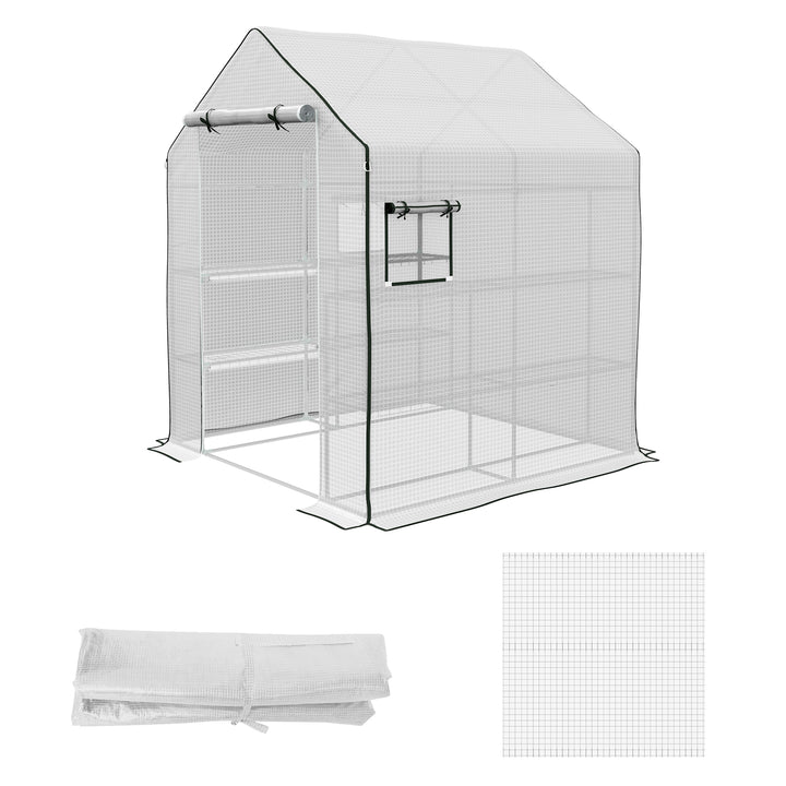 Outsunny Walk-In Greenhouse Cover: PE Replacement with Roll-Up Door & Windows, 140x143x190 cm, White | Aosom UK