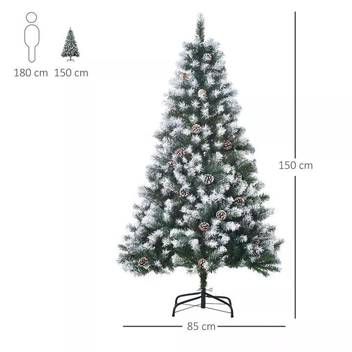 HOMCOM 5FT Artificial Christmas Tree with Pine Cones, Holiday Home Xmas Decoration Automatic Open, Green | Aosom UK