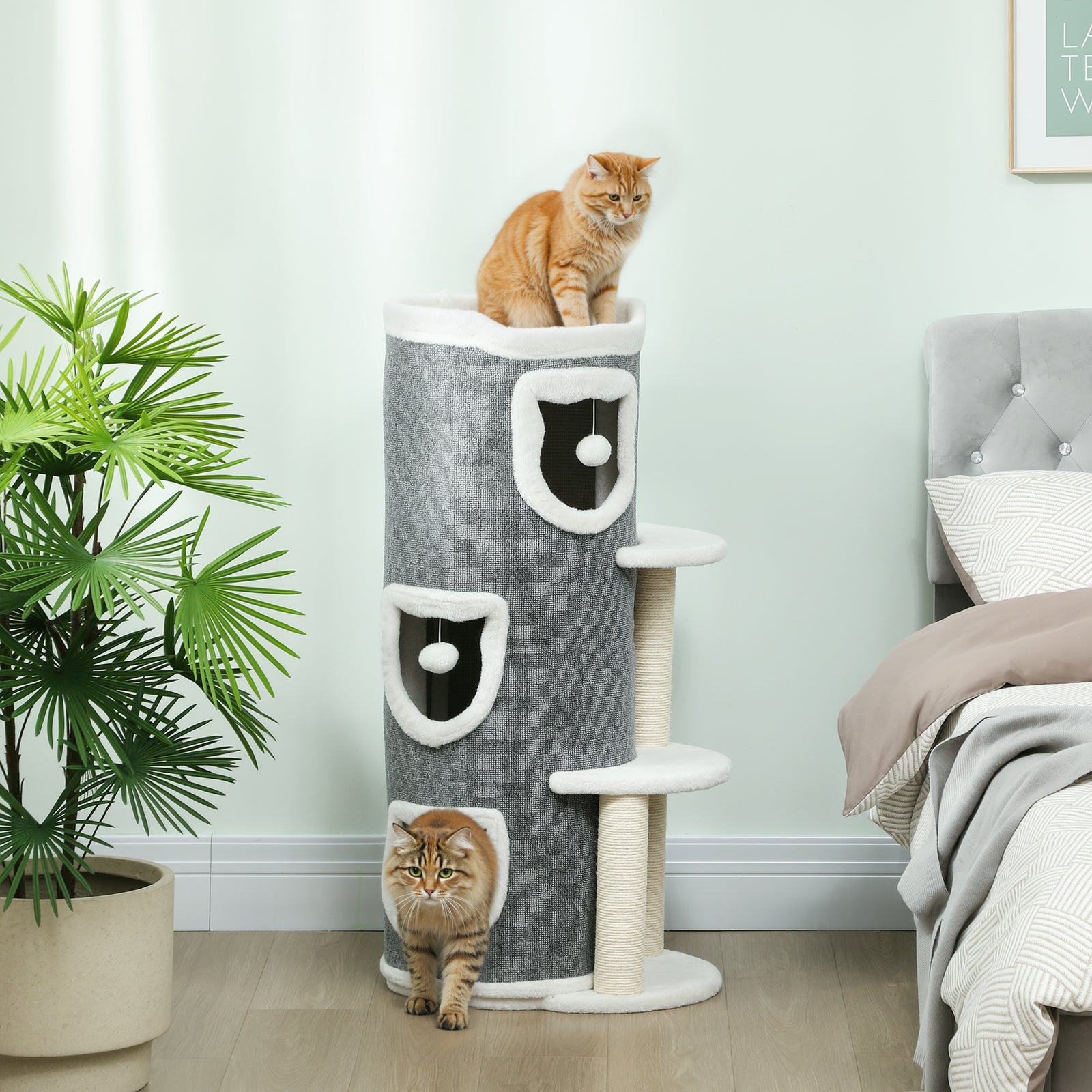 101 cm Cat Tree with Sisal Scratching Posts, 3 Barrel Condos, 3 Platfo