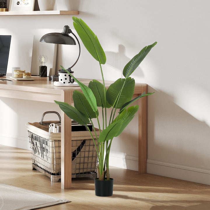 160cm Tall Artificial Bird of Paradise Plant, Faux Banana Leaf Tree with PEVA Leaves and Flocking, Decorative Palm Tree in Pot for Home Office Decor, Green