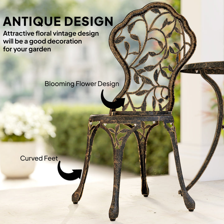 3 Pcs Aluminium Bistro Set Garden Furniture Dining Table Chairs Outdoo