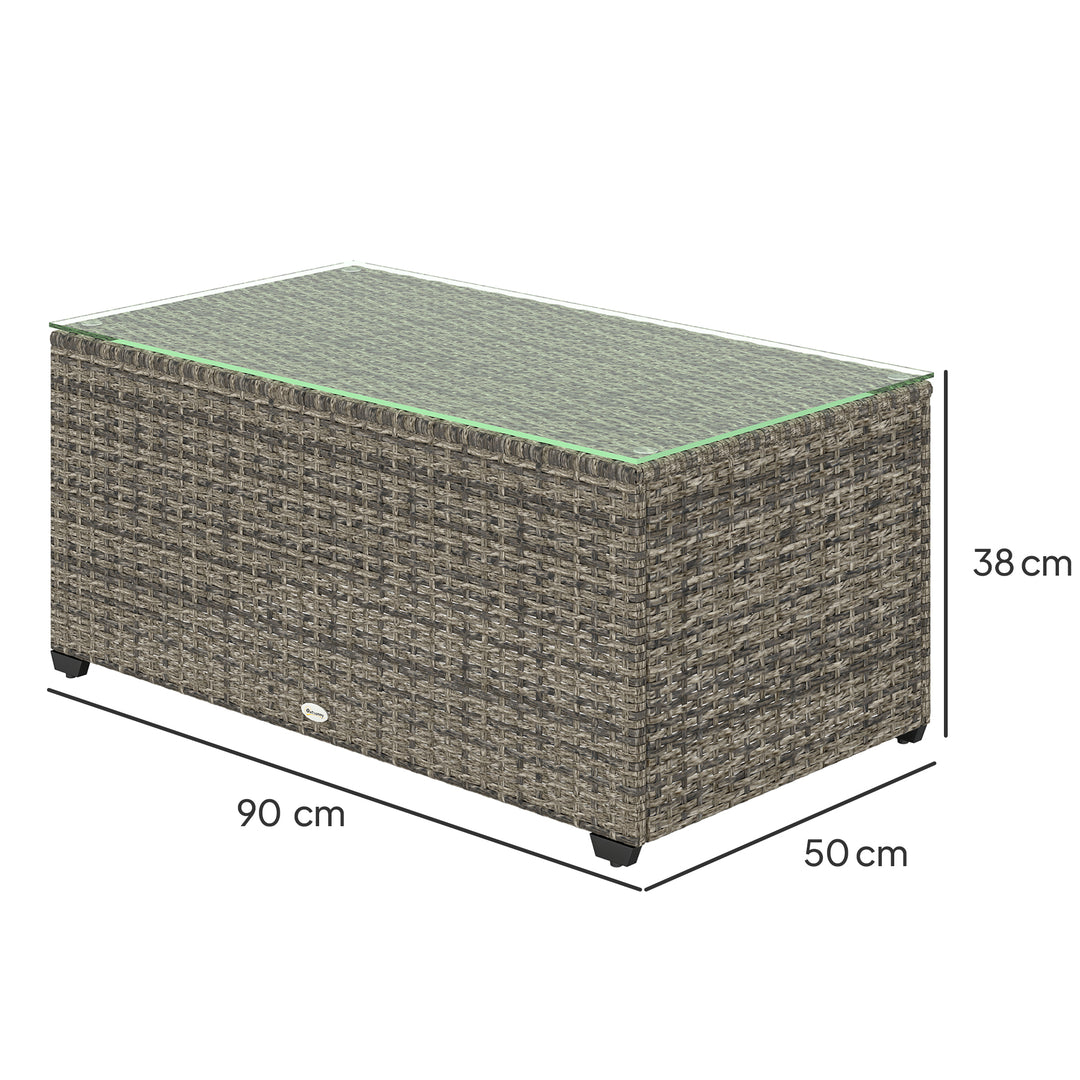90 x 50cm Glass-Top Rattan Side Table - Dark Grey