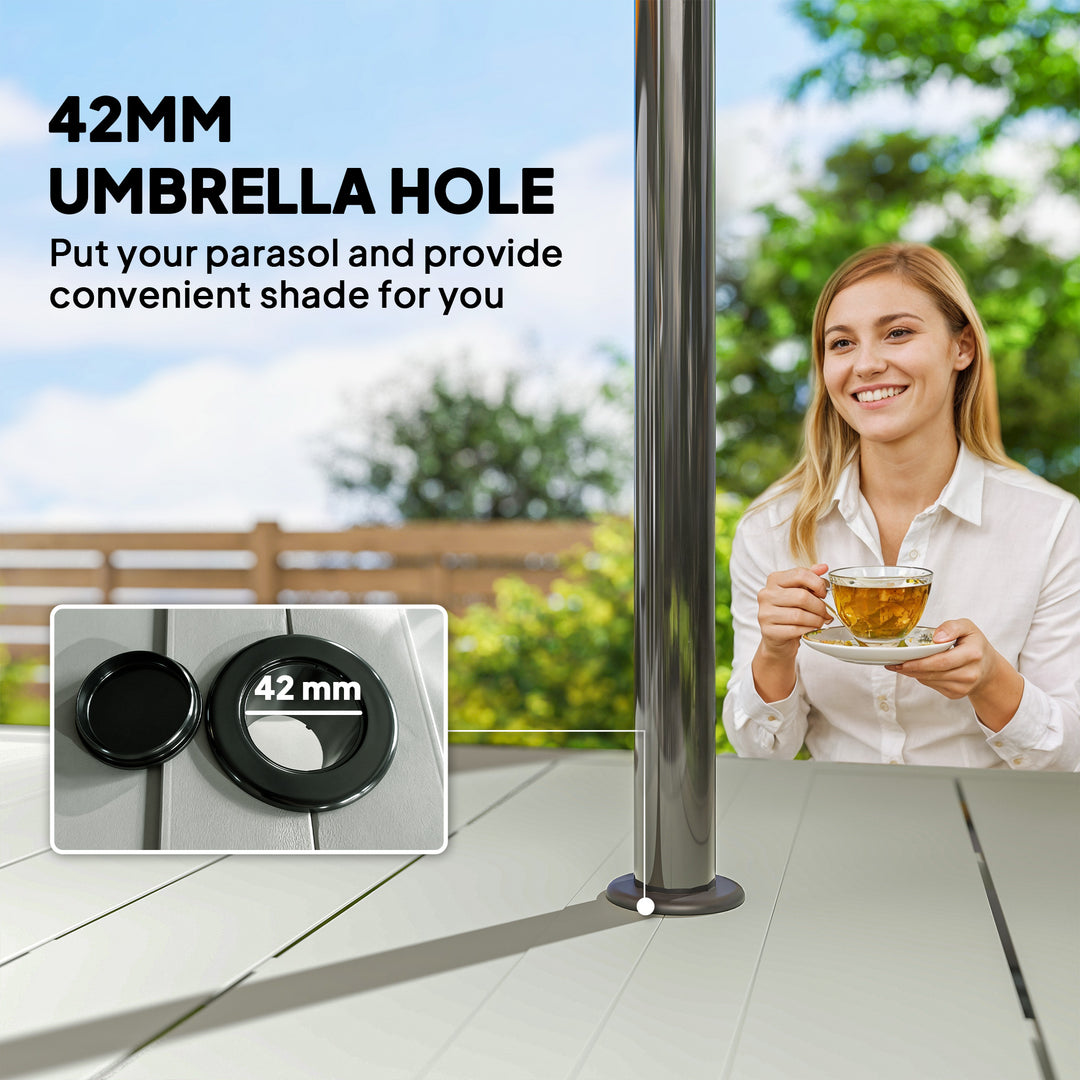 Rectangle Garden Table with Parasol Hole, Outdoor Dining Table for 6, 