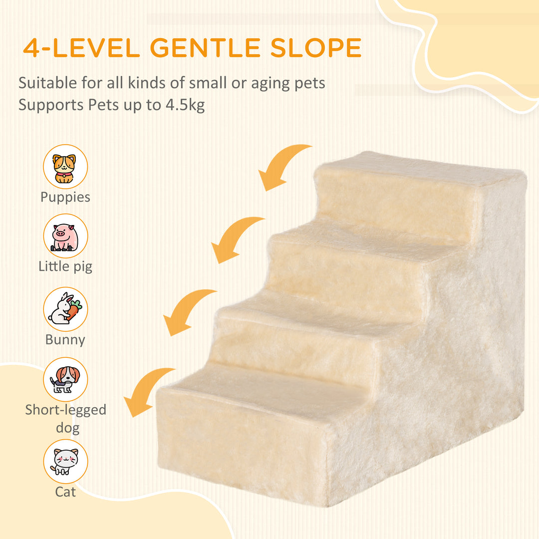 Four-Step Dog Stairs, with Washable Plush Cover, for High Bed Sofa, Dog Stairs for Small Dog and Cat - Beige