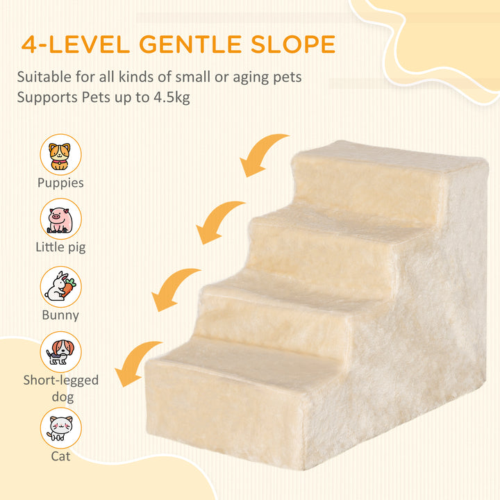 Four-Step Dog Stairs, with Washable Plush Cover, for High Bed Sofa, Dog Stairs for Small Dog and Cat - Beige