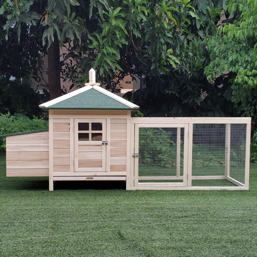 Chicken Coop Small Animal Pet Cage w/ Nesting Box Outdoor Run Backyard Wooden