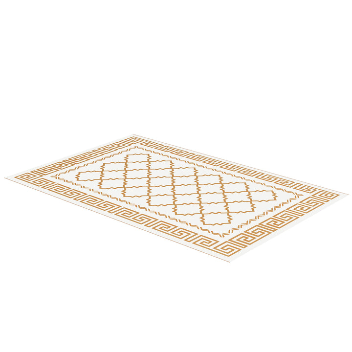 Outsunny Reversible Outdoor Rug, Plastic Straw, Portable with Carry Bag, 182 x 274cm, Brown and Cream | Aosom UK