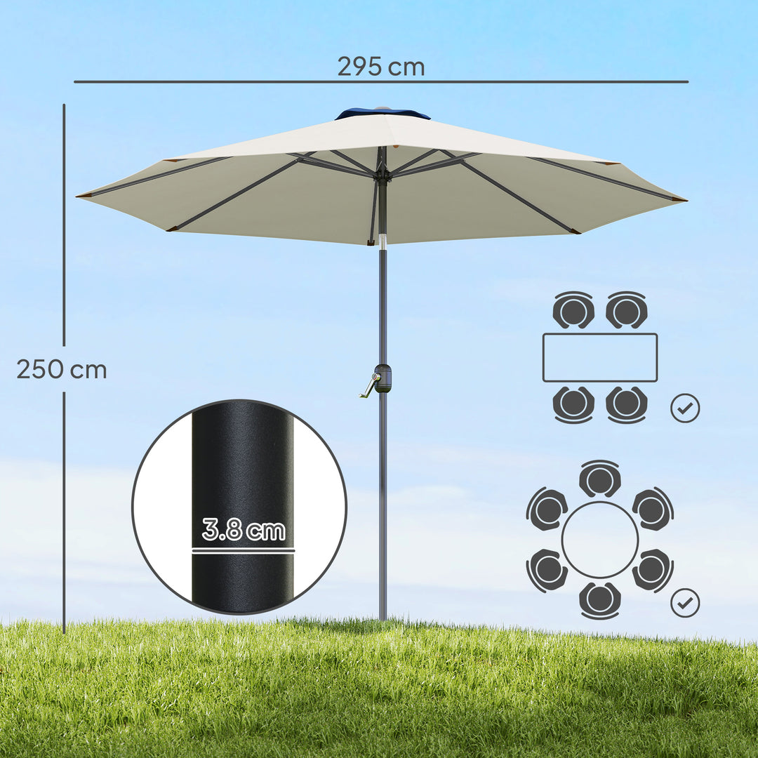 MCL 3(m) Tilting Parasol Garden Umbrellas, Outdoor Sun Shade with 8 Ribs, Tilt and Crank Handle for Balcony, Bench, Garden, Light Grey