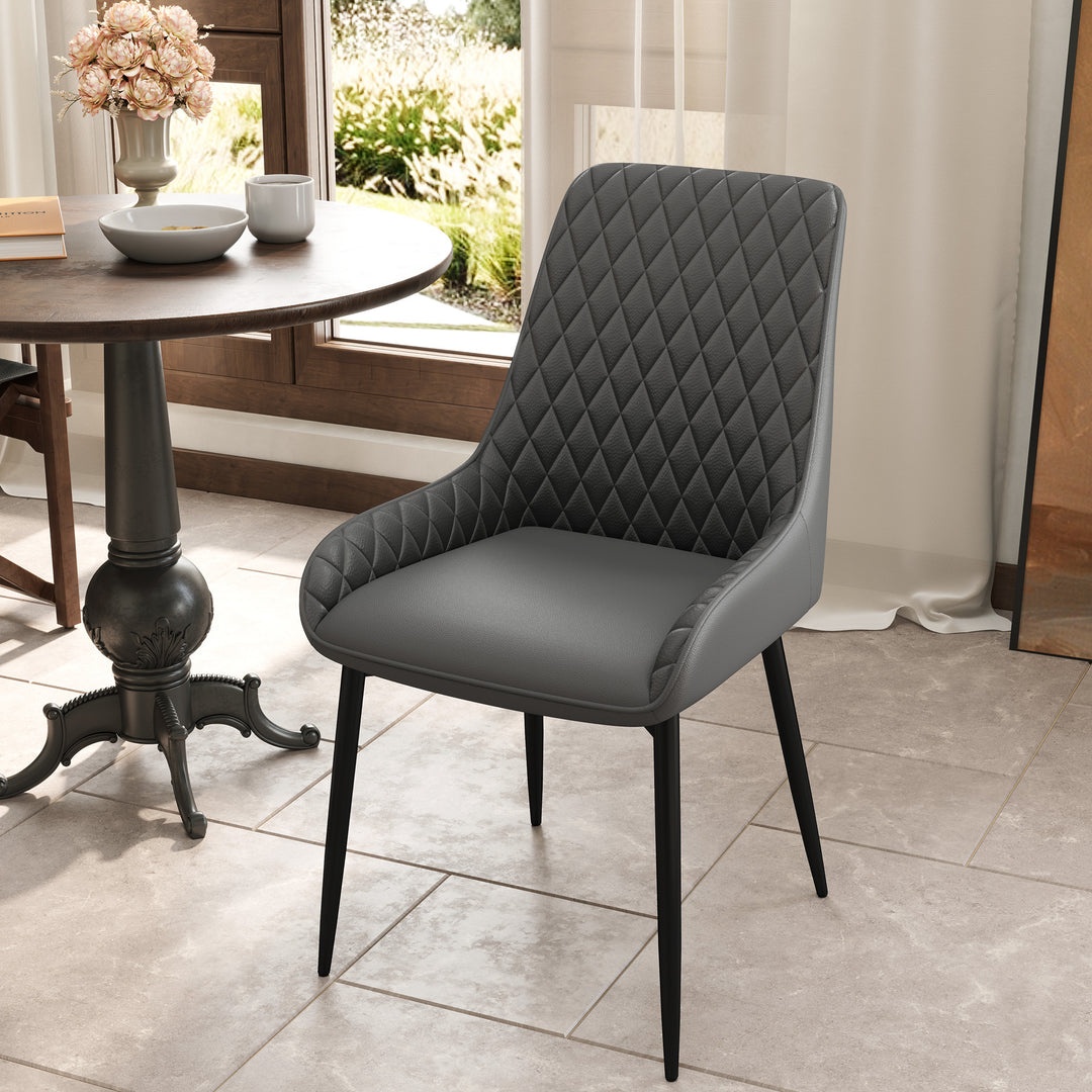 Set of 4 Quilted PU Leather Dining Chairs with Metal Frame 4 Legs Foot Caps Home Seating Modern Stylish Executive, Grey