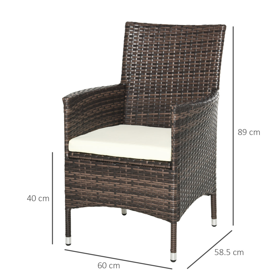 Outsunny Rattan 2 Seater Outdoor Armchair, Dining Chair with Armrests and Cushions for Garden Patio, Mixed Brown