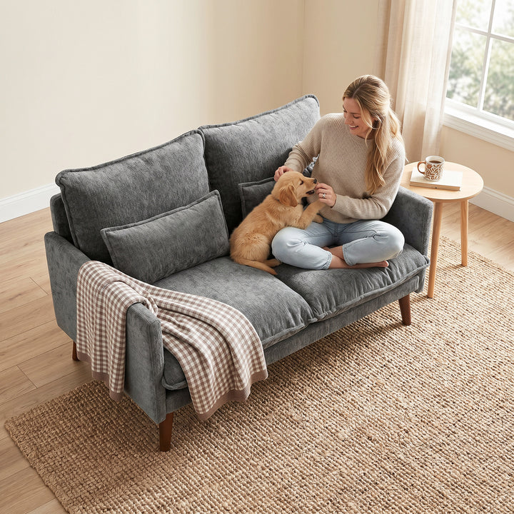 2 Seater Sofa, Loveseat Sofa with Spring Cushions, Wide and Deep Seat,