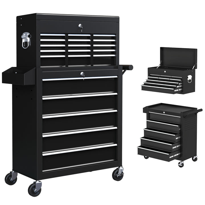 19 Drawer, Two-Part Tool Storage Chest on Wheels - Black