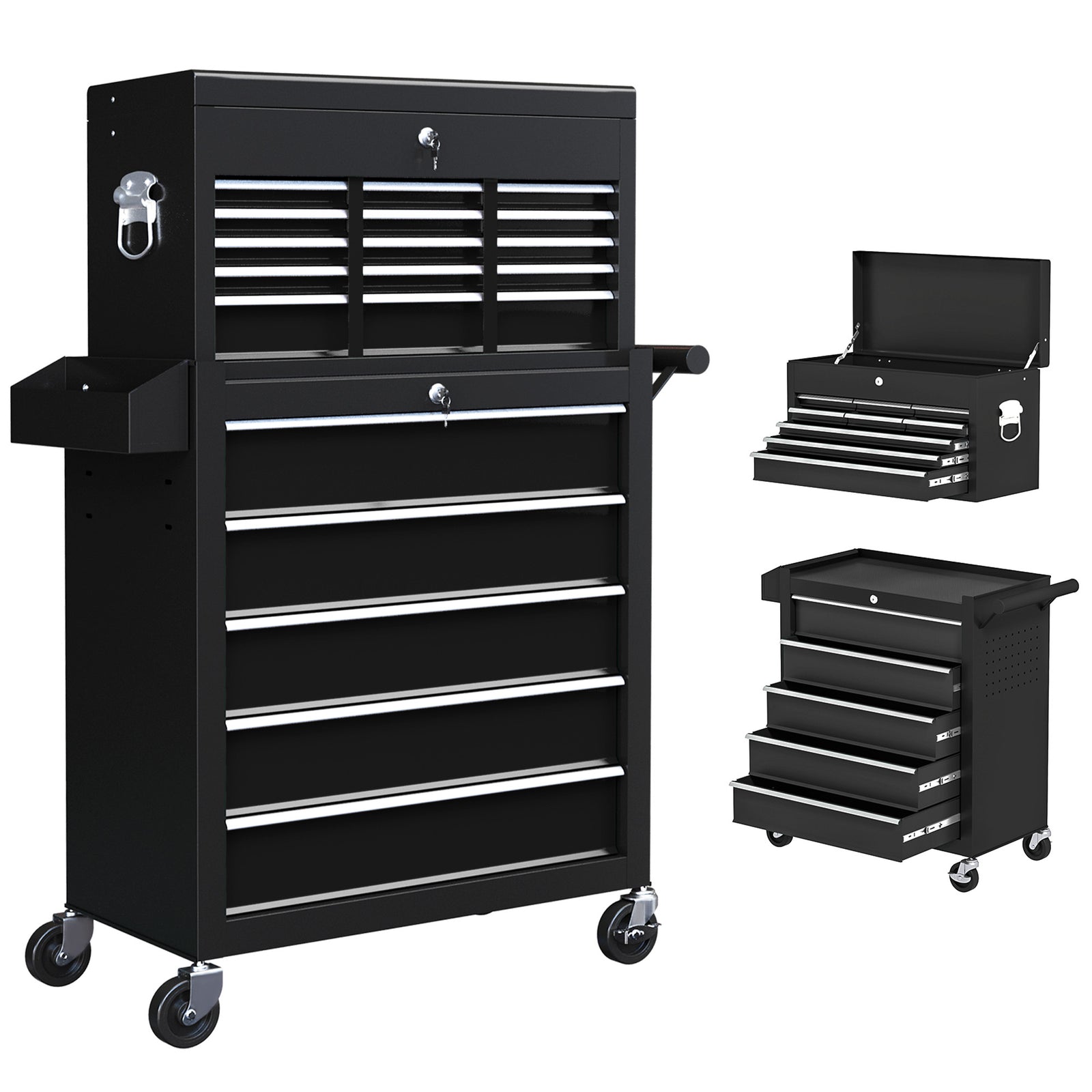 14 Drawer, Two-Part Tool Storage Chest on Wheels - Black