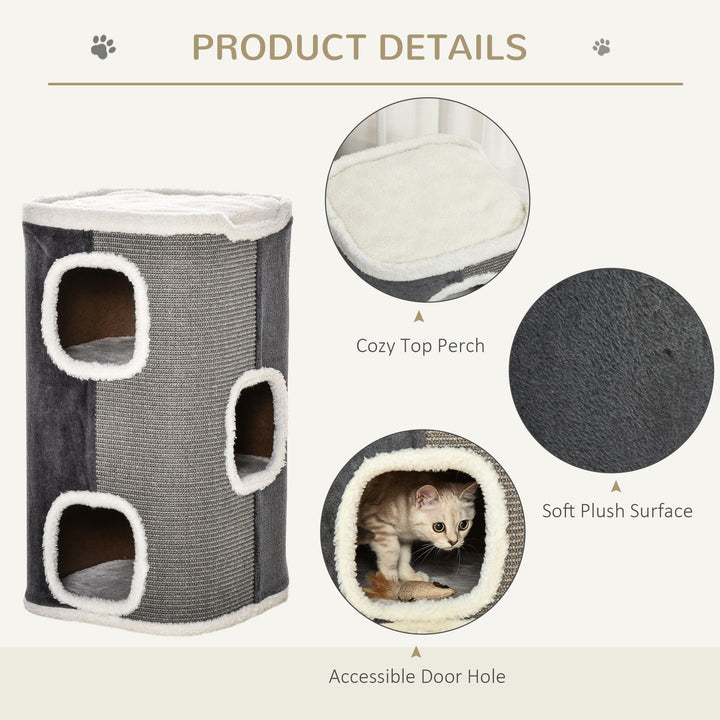 PawHut Sisal Cat Barrel with Soft Plush & Lamb Fleece Grey | Aosom UK