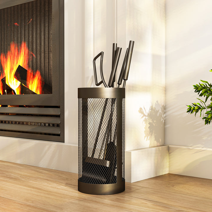 5-Piece Fireplace Tools Set with Mesh Basket, Indoor Outdoor Fireside 