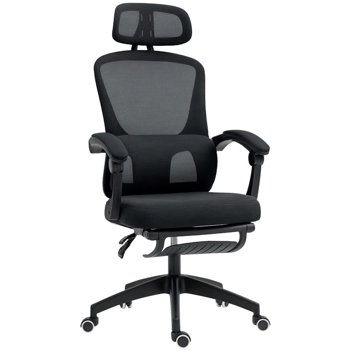 Ergonomic Office Chair, Mesh High Back Desk Chair with Adjustable Lumbar Support and Headrest, Footrest, Reclining Executive Swivel Computer Chair for Home Study, Black