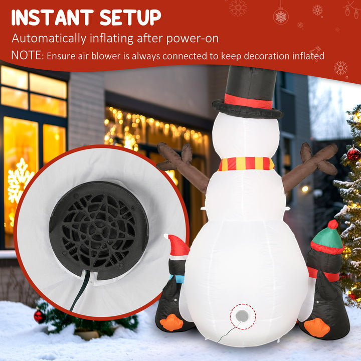 Outsunny 6FT Christmas Inflatables Snowman &amp; Penguins with Built-in LED Lights and Flashing Projector Light, Blow Up Christmas Inflatable Decoration for Indoor Outdoor Decor, Garden