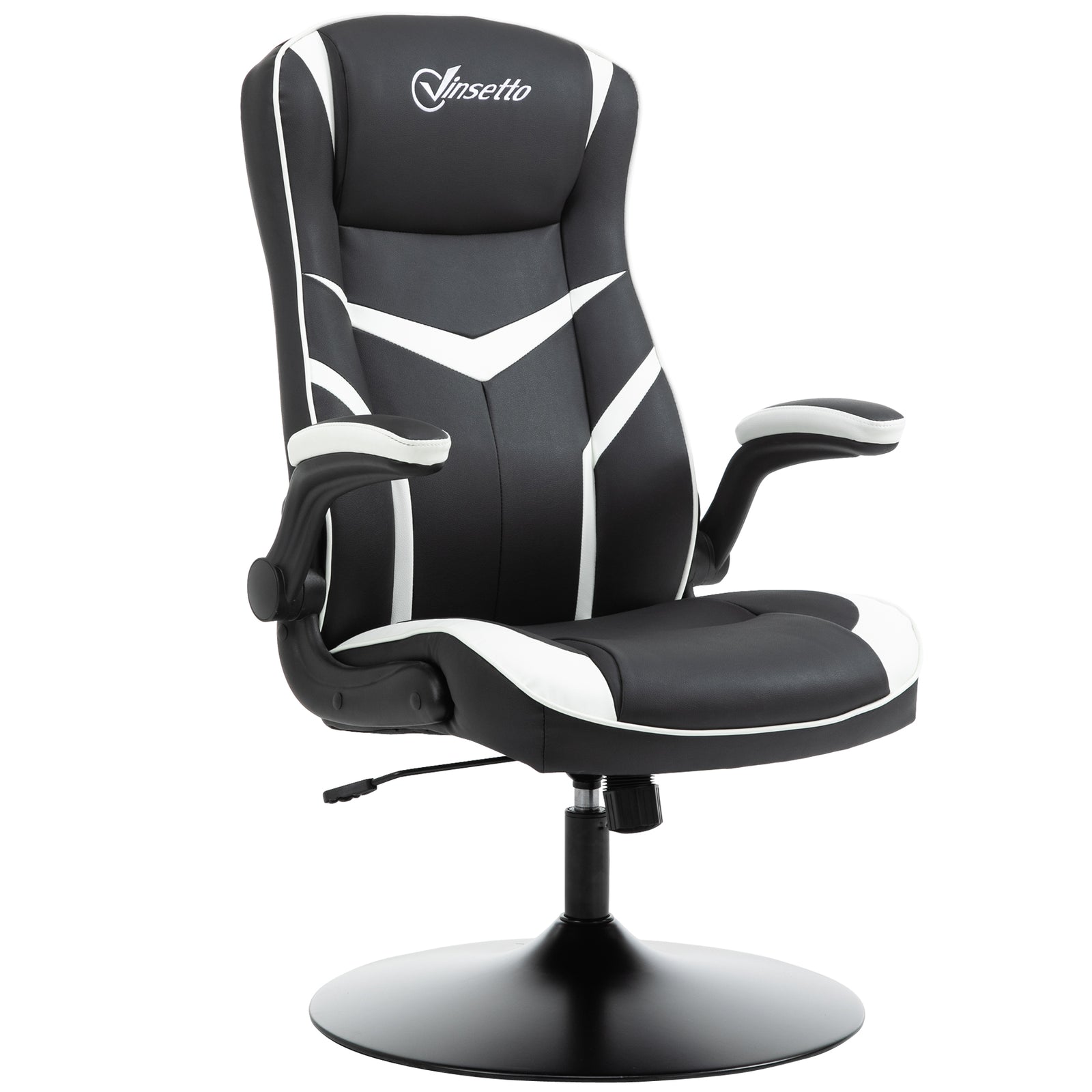 Gaming Chair Ergonomic Computer Chair with Adjustable Height Pedestal Base, Home Office Desk Chair PVC Leather Exclusive Swivel Chair Black