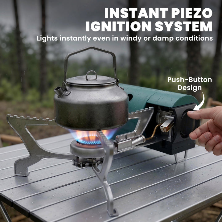2670W Foldable Camping Stove with Safety Shut-Off, Piezo Ignition Gas 