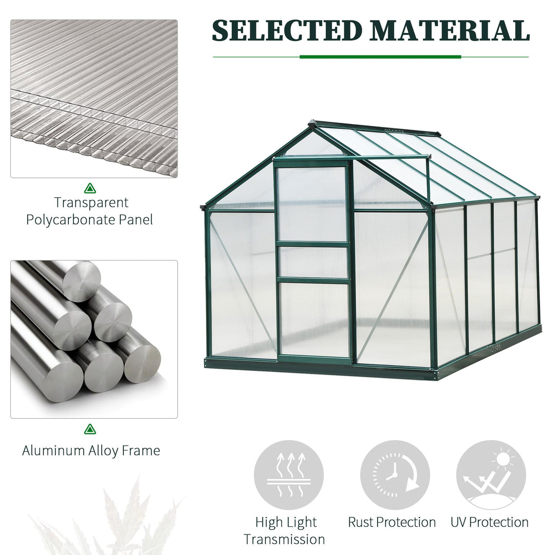 6 x 8ft Polycarbonate Greenhouse, Large Walk-In Green House with Slide Door and Window, Garden Plants Grow House with Aluminium Frame and Foundation, Dark Green