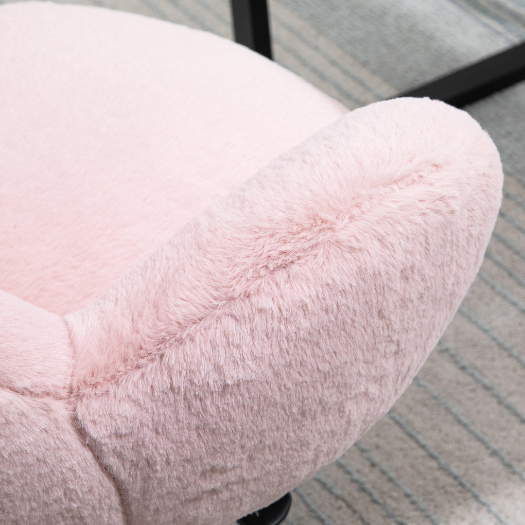 Makeup Vanity Chair, Cute Fluffy Desk Chair with Rolling Wheels for Bedroom Living Room, Pink