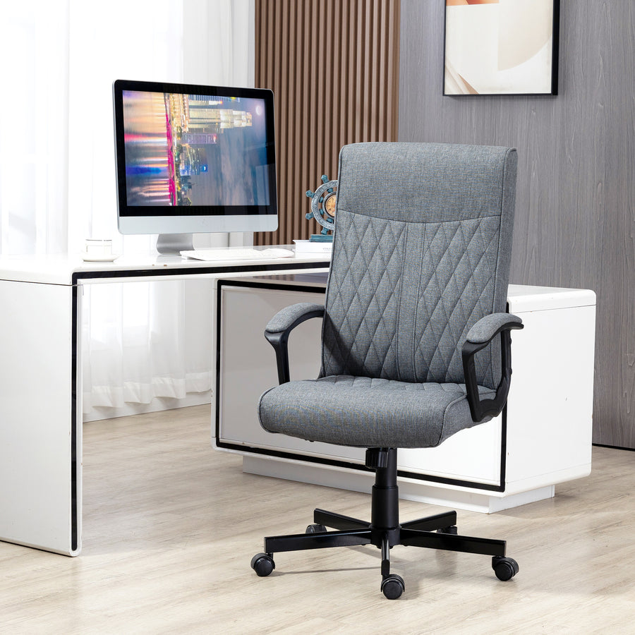 High Back Home Office Chair, Linen Fabric Computer Chair, Swivel Desk Chair with Adjustable Height for Living Room, Bedroom, Study, Dark Grey