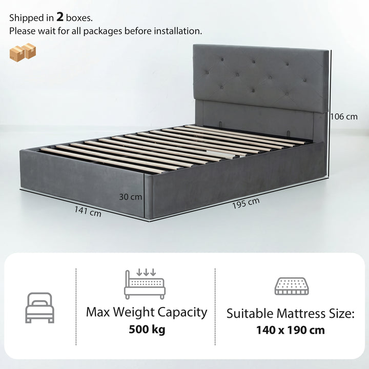 Double Bed Frame Gas End Lift Under Bed Storage Upholstered Platform B