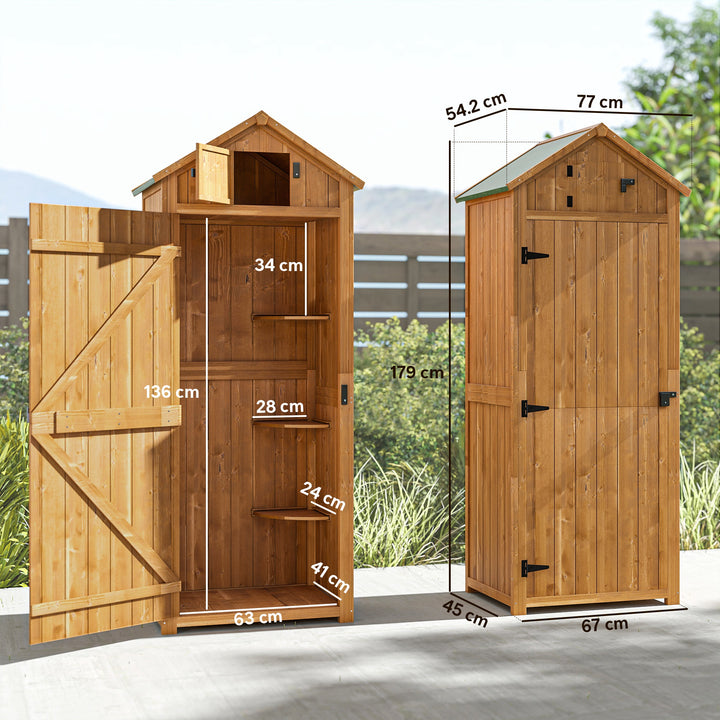 Garden Shed Vertical Utility 3 Shelves Shed Wood Outdoor Garden Tool Storage Unit Storage Cabinet, 77 x 54.2 x 179cm - Brown